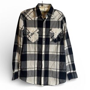 Coastal Mens Sz A Western Shirt Pearl Snap Plaid Navy White Long Sleeve Collared